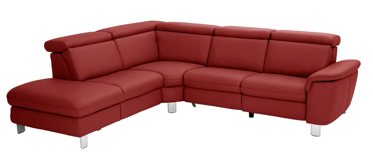 ECKSOFA in Echtleder Rot  - Rot/Alufarben, Design, Leder/Metall (239/271cm) - Cantus