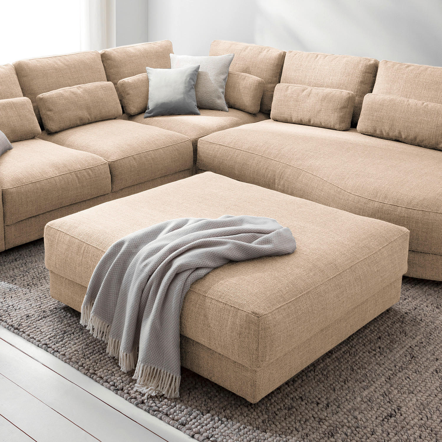HOCKER in Textil Beige  - Beige/Schwarz, Design, Kunststoff/Textil (105/38/117cm) - home24