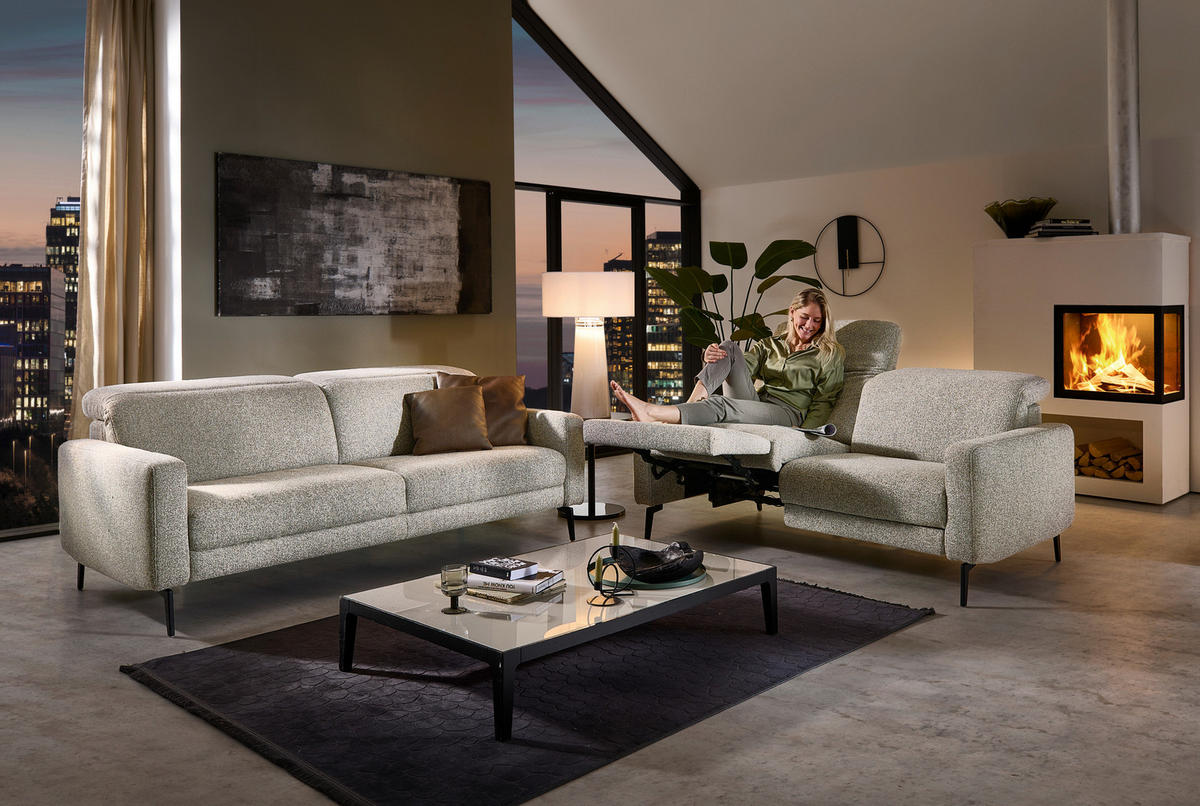 3-SITZER-SOFA Chenille Sandfarben  - Sandfarben/Schwarz, Design, Textil/Metall (210/82/107cm) - Dieter Knoll