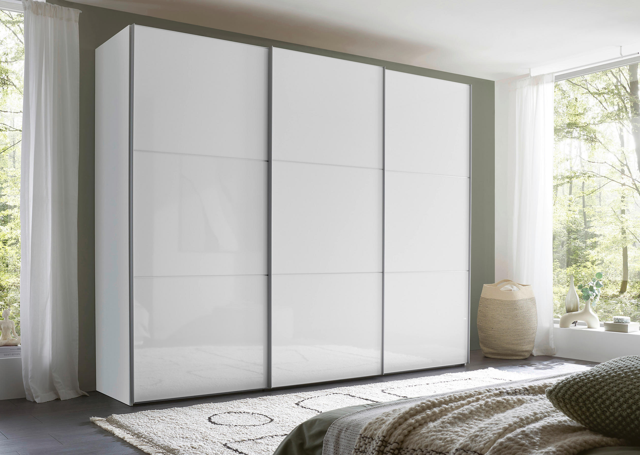 SCHWEBETÜRENSCHRANK 249/222/68 cm 3-türig Weiß, Weiß Hochglanz  - Weiß Hochglanz/Alufarben, MODERN, Holzwerkstoff/Metall (249/222/68cm) - Moderano