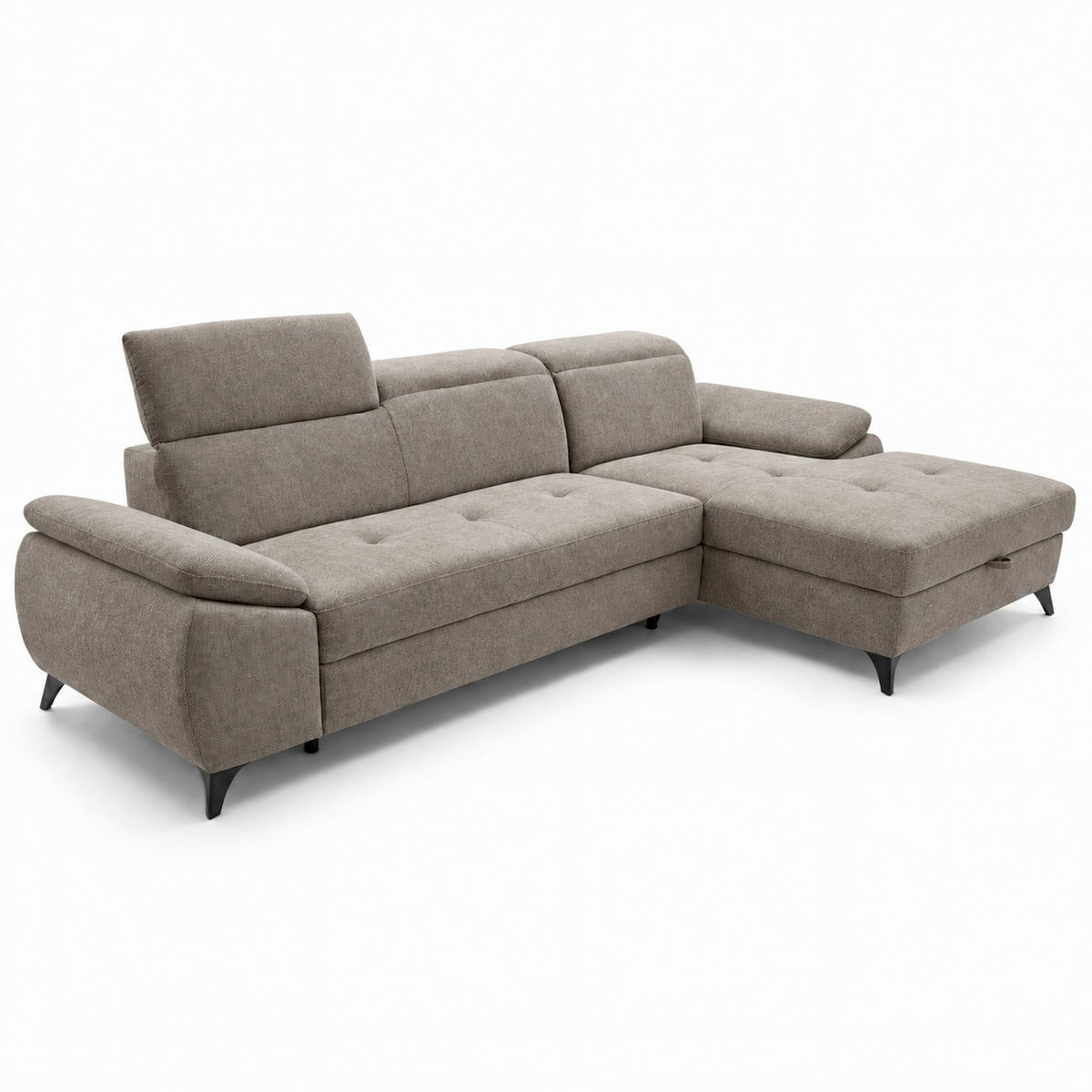 ECKSOFA TAOS Braun Struktur Bettkasten, Schlaffunktion, Rücken echt, Kopfteilverstellung  - Schwarz/Braun, Basics, Holz/Textil (281/166cm) - MID.YOU