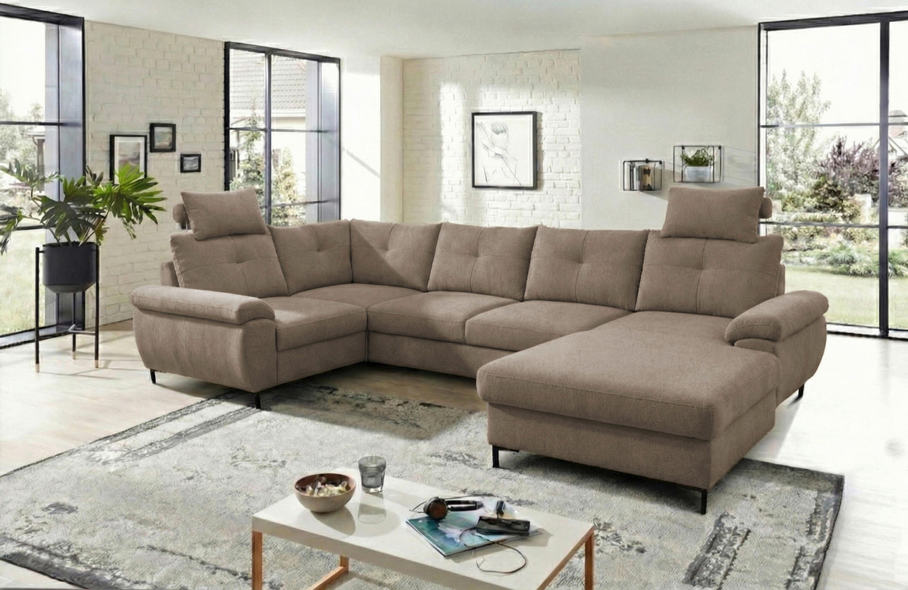 WOHNLANDSCHAFT SOLEI U Taupe Chenille  - Taupe/Schwarz, Design, Kunststoff/Textil (184/334/188cm) - MID.YOU