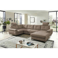 WOHNLANDSCHAFT SOLEI U Taupe Chenille  - Taupe/Schwarz, Design, Kunststoff/Textil (184/334/188cm) - MID.YOU