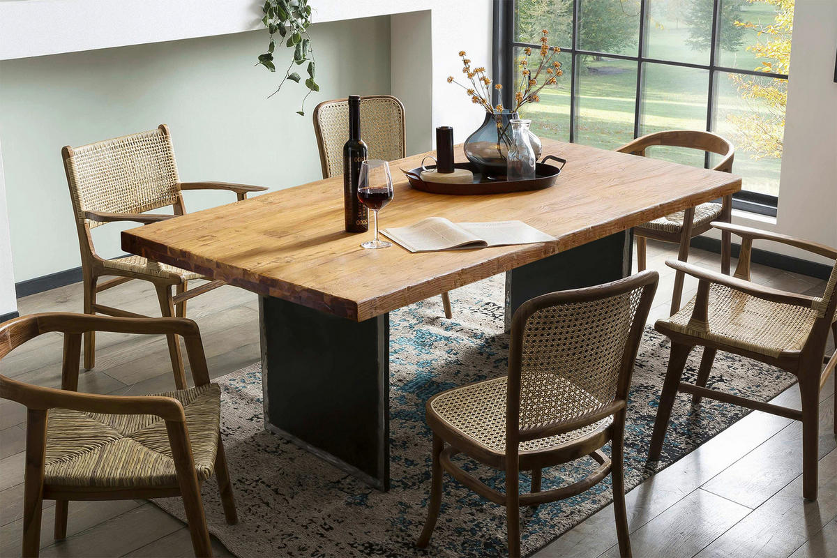 ESSTISCH 180/100/77 cm Echtholz  Holz, Metall rechteckig Naturfarben, Schwarz  - Schwarz/Naturfarben, MODERN, Holz/Metall (180/100/77cm) - MID.YOU