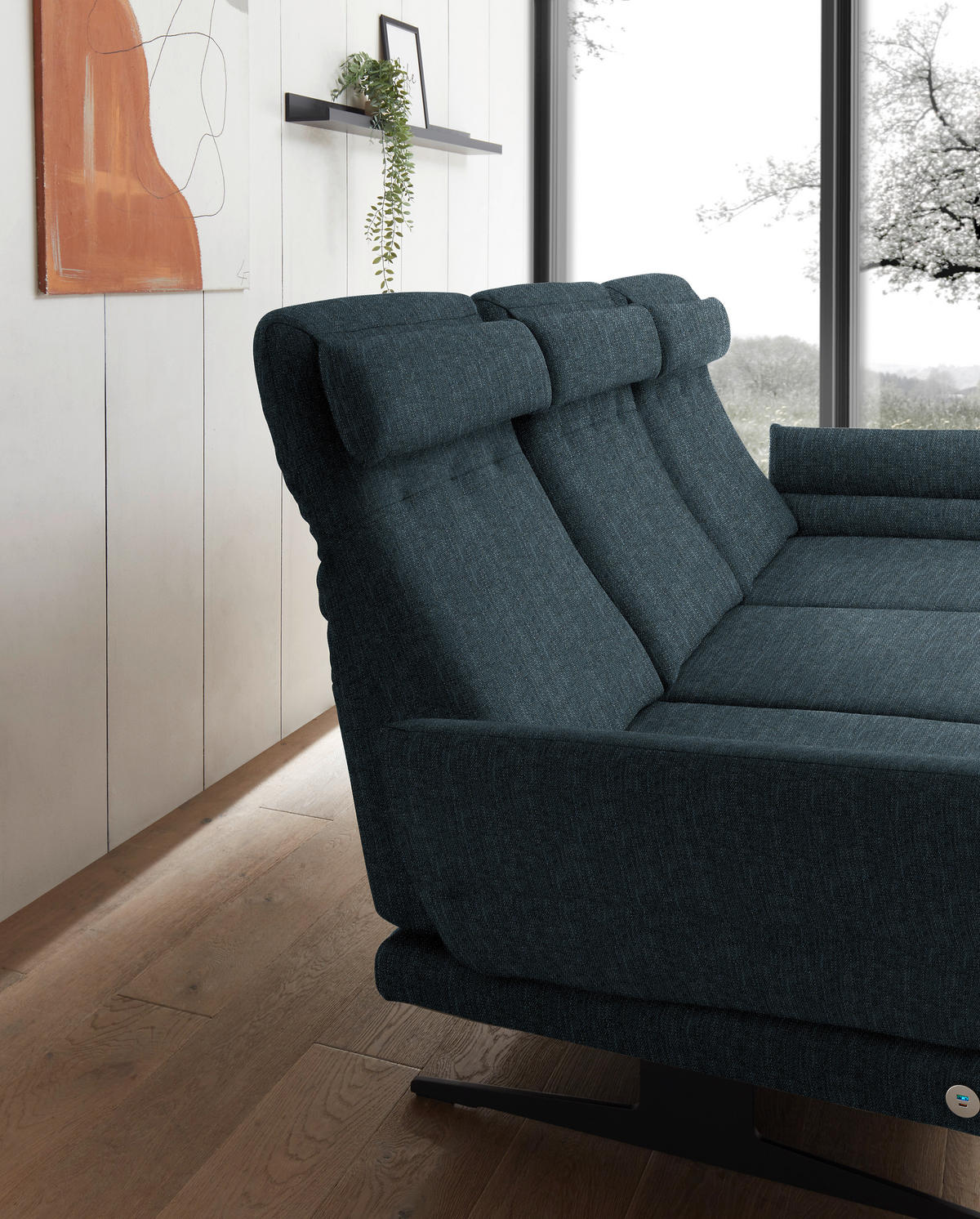 ECKSOFA in Flachgewebe Petrol  279-327/176-217 cm  - Petrol/Schwarz, Design, Textil/Metall (279-327/176-217cm) - Dieter Knoll