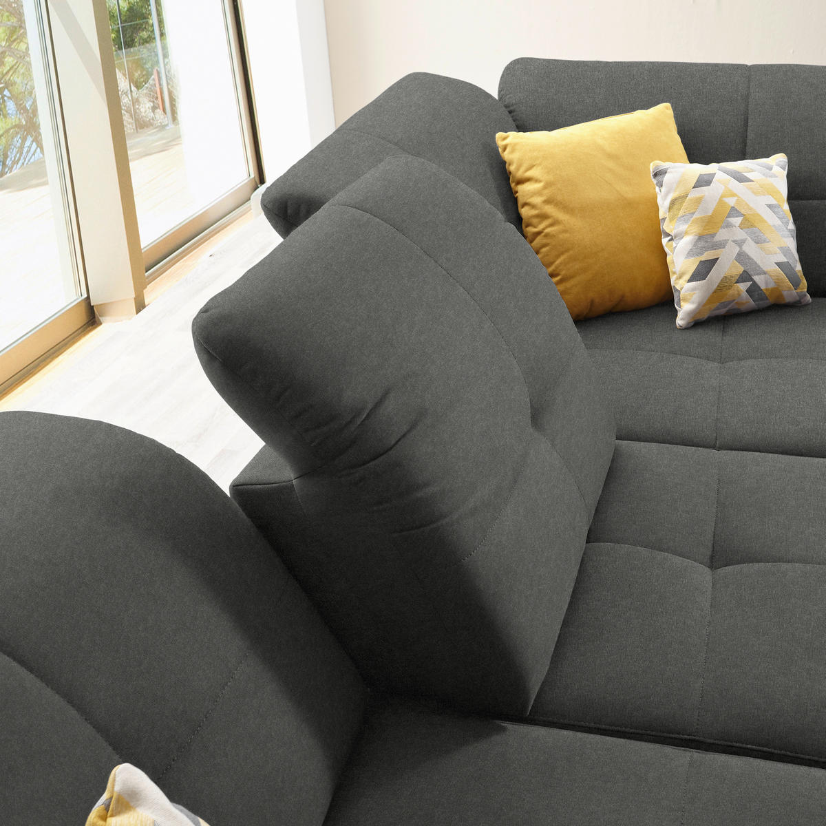 ECKSOFA in Chenille Dunkelgrau  310/240 cm  - Dunkelgrau/Schwarz, Design, Textil/Metall (310/240cm) - Xora