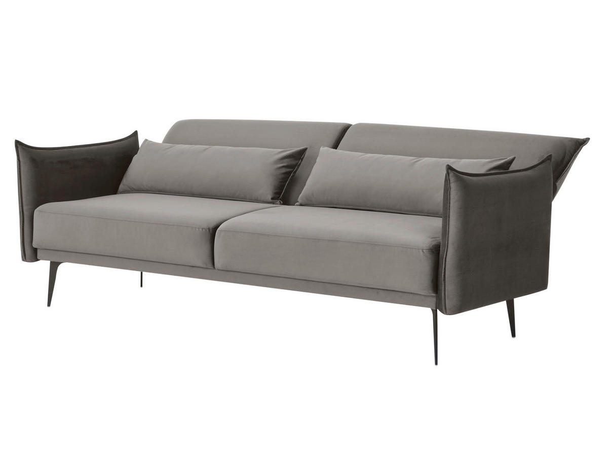 3-SITZER-SOFA Samt Grau  - Schwarz/Grau, MODERN, Textil/Metall (207/88/86cm) - Livetastic