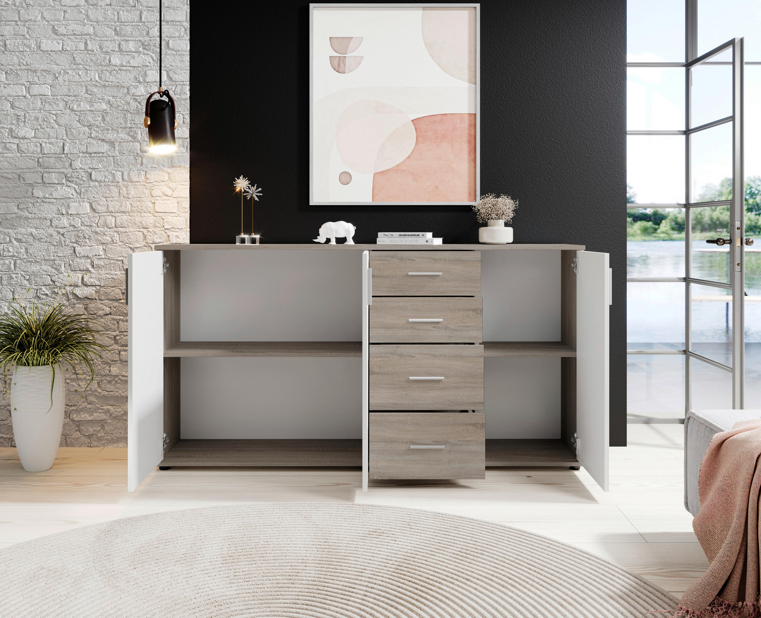 KOMÓD 160/84/35 cm  - ezüst/sötét tölgy, Konventionell, műanyag/faalapú anyag (160/84/35cm) - Xora