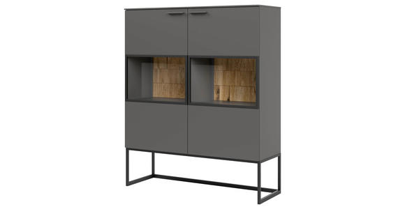 HIGHBOARD Eiche massiv Grau, Eichefarben Einlegeböden  - Eichefarben/Grau, Design, Glas/Holz (120,3/147/42,4cm) - Moderano