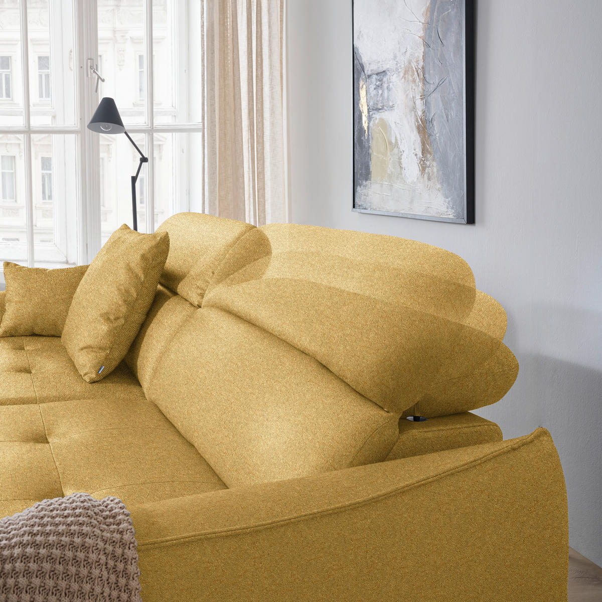 ECKSOFA Flachgewebe Currygelb  - Currygelb/Schwarz, Design, Textil/Metall (246/175cm) - Celina