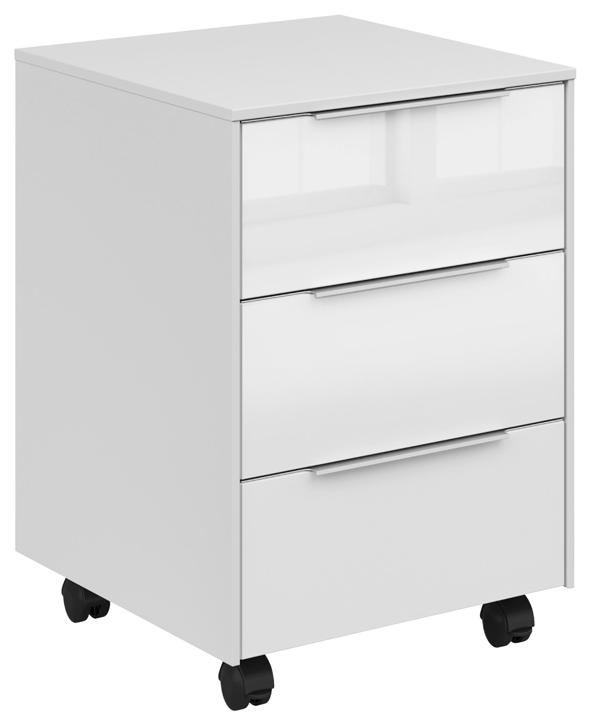ROLLCONTAINER Weiß  - Hellgrau/Weiß, KONVENTIONELL, Glas/Holzwerkstoff (40/61/50cm) - Voleo