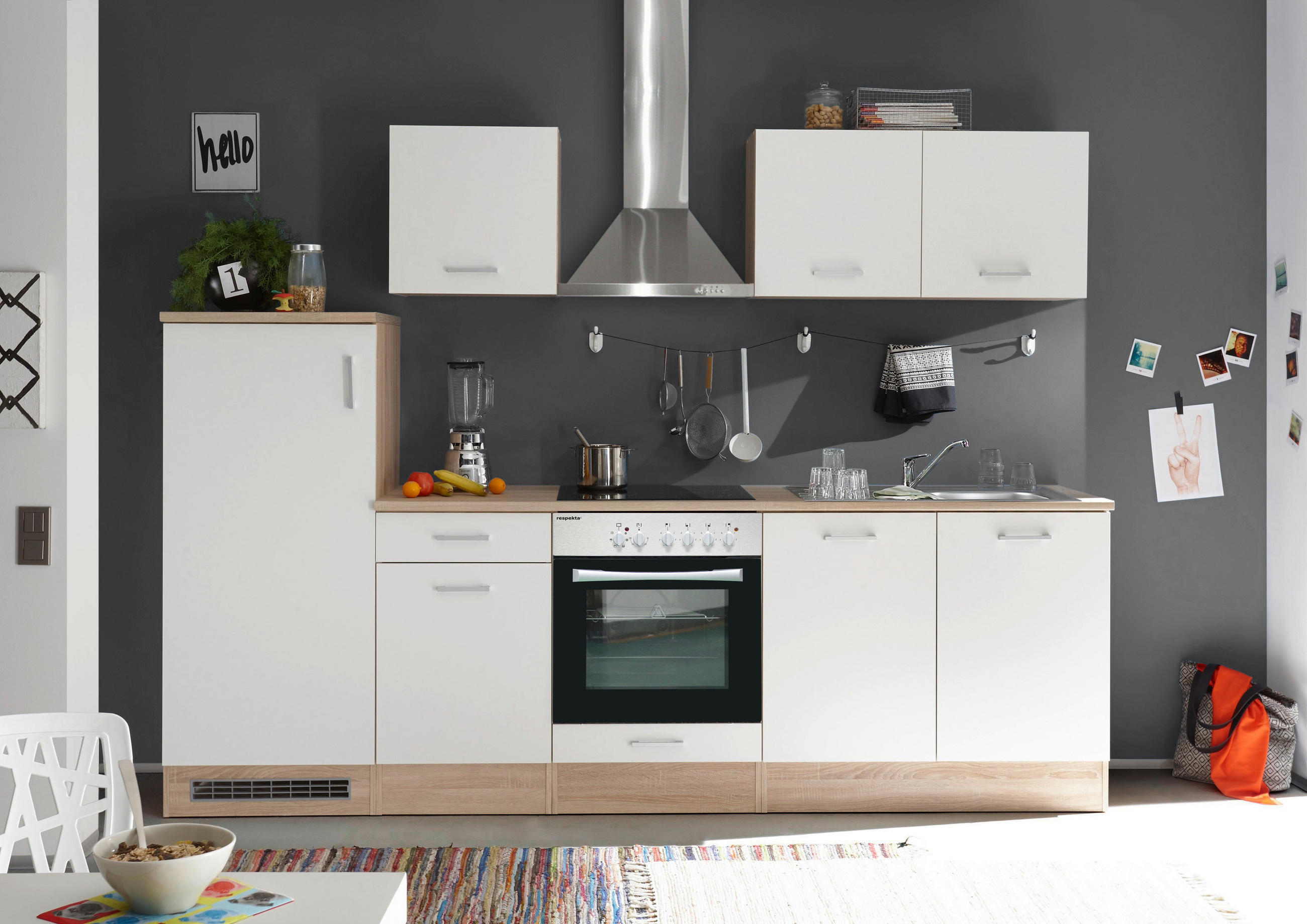 KÜCHENLEERBLOCK 270 cm   in Weiß, Eichefarben  - Edelstahlfarben/Eichefarben, Basics, Holzwerkstoff/Kunststoff (270cm) - Respekta