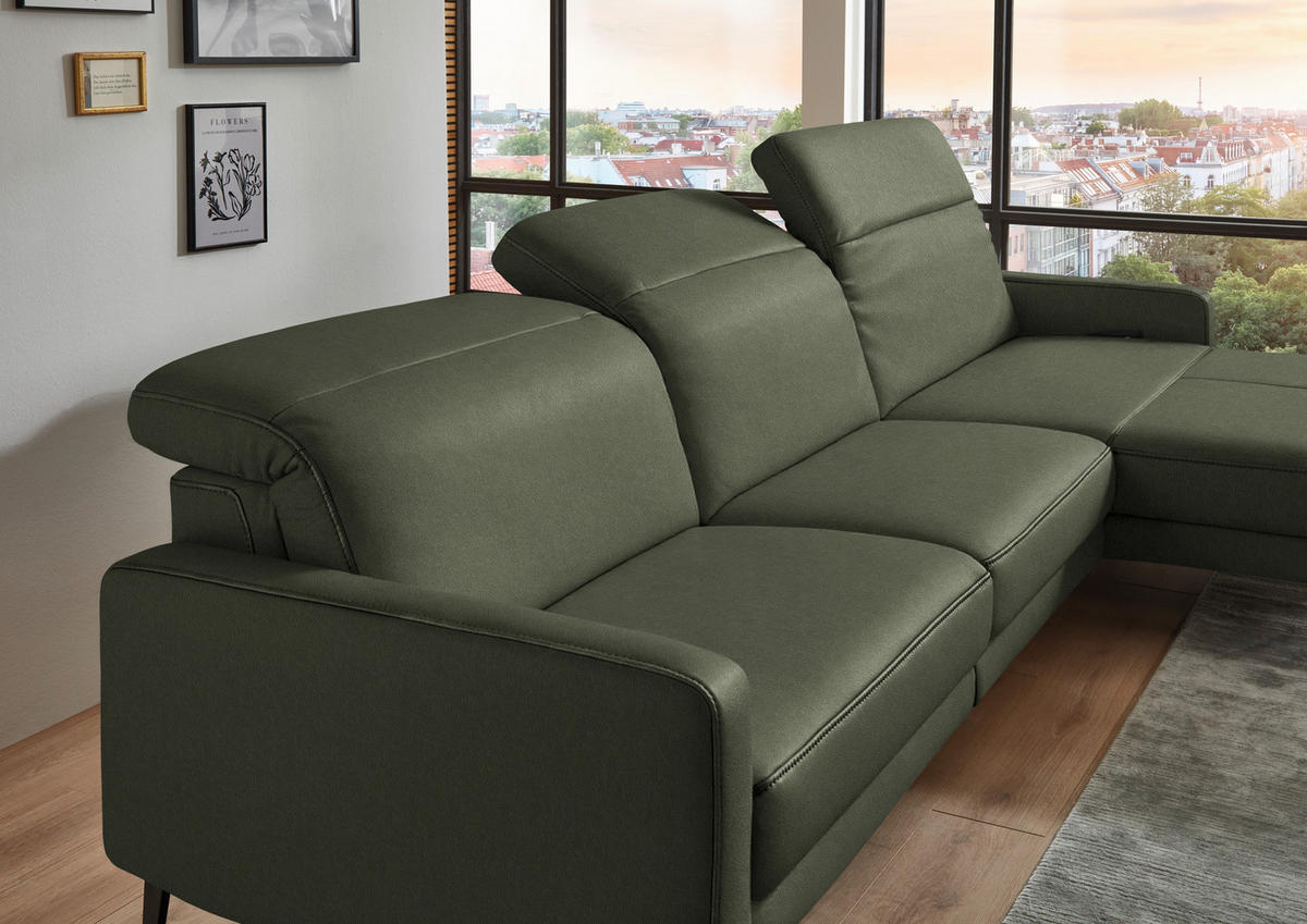 ECKSOFA  Echtleder Graugrün  - Schwarz/Graugrün, Design, Leder/Metall (323/179cm) - Dieter Knoll