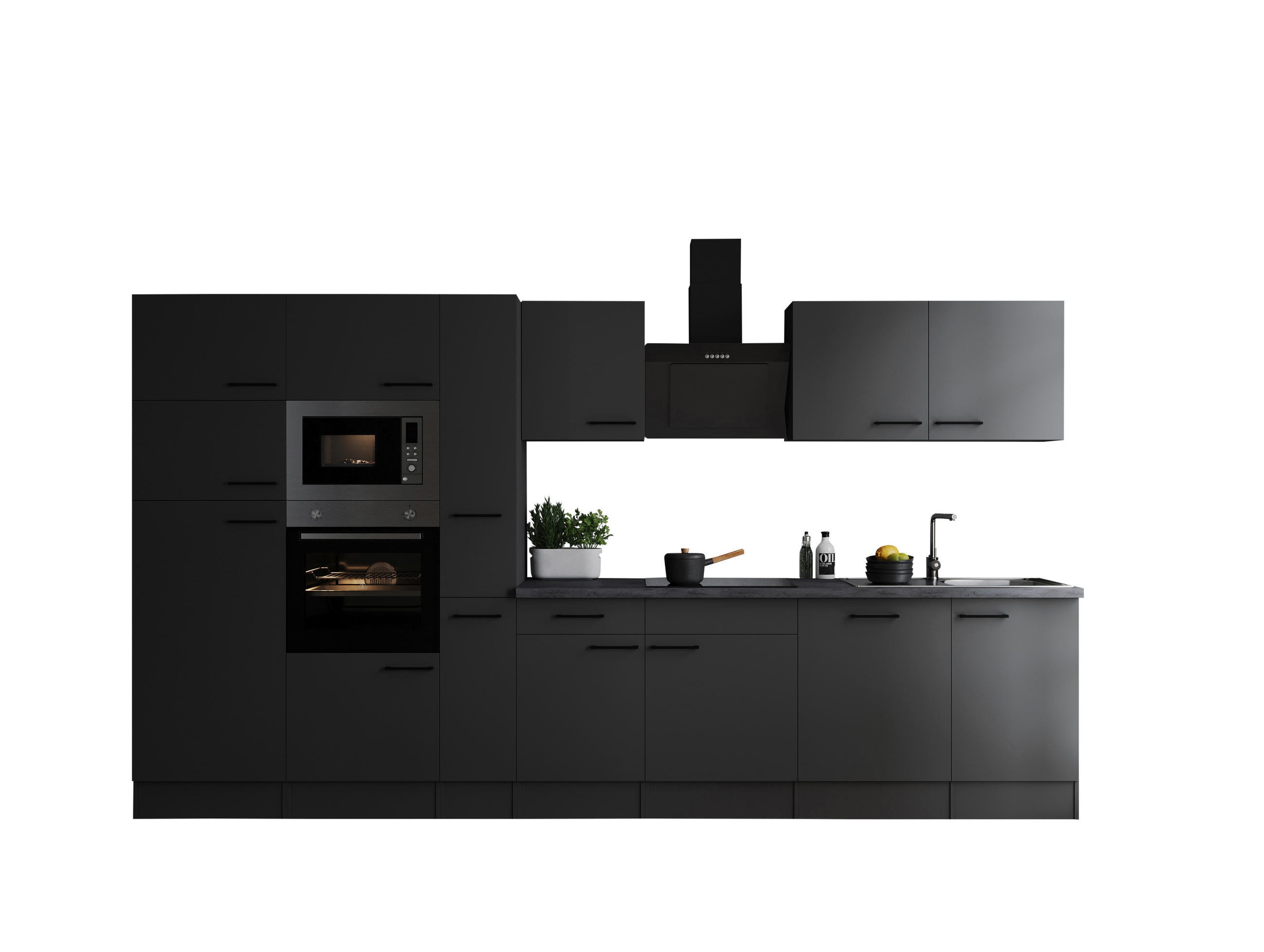 MODULKÖK 370 cm   i mörkgrå  - mörkgrå/svart, Design, metall/trämaterial (370cm) - Respekta