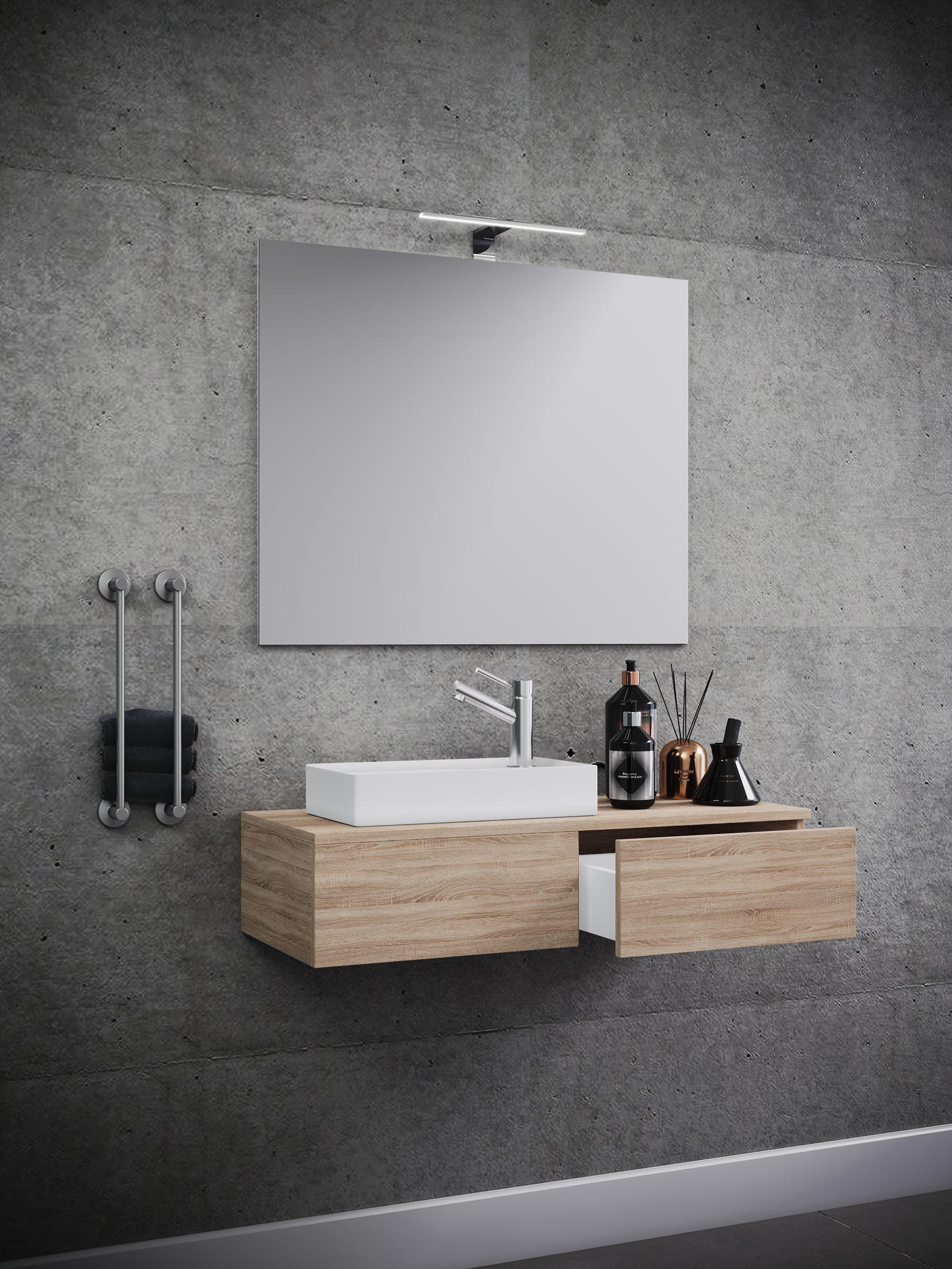 WASCHTISCHKOMBI 85 cm  - Weiß/Sonoma Eiche, Basics, Keramik/Holzwerkstoff (85cm) - MID.YOU