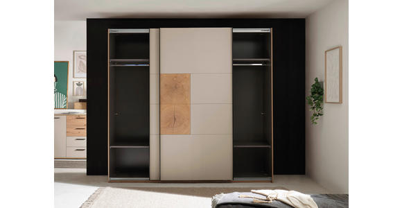 SCHWEBETÜRENSCHRANK  in Kaschmir, Eiche Artisan  - Kaschmir/Schwarz, KONVENTIONELL, Holzwerkstoff/Metall (240/225,5/63,7cm) - Xora