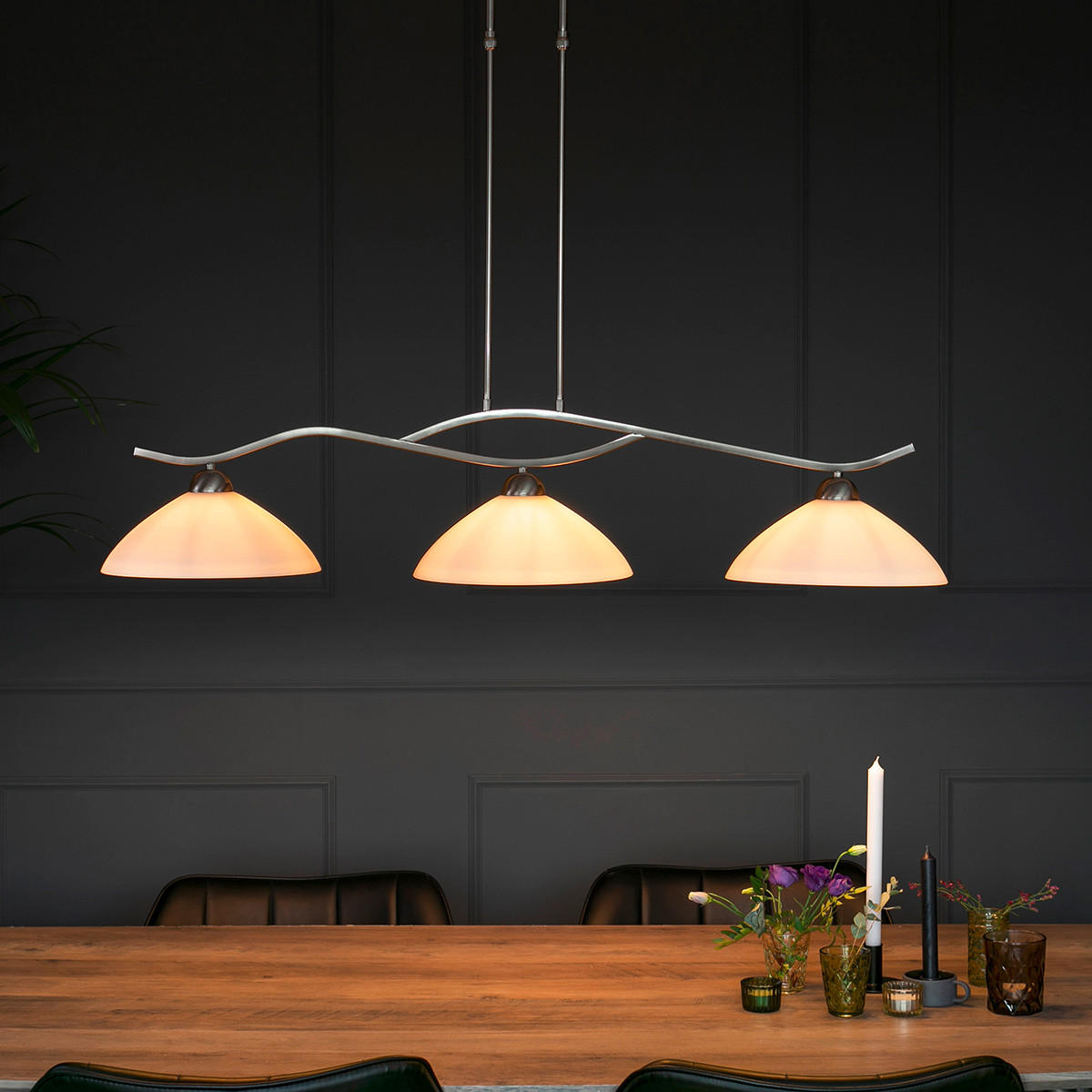 HÄNGELEUCHTE 115/30/165 cm  - Edelstahlfarben/Weiß, KONVENTIONELL, Glas/Metall (115/30/165cm)