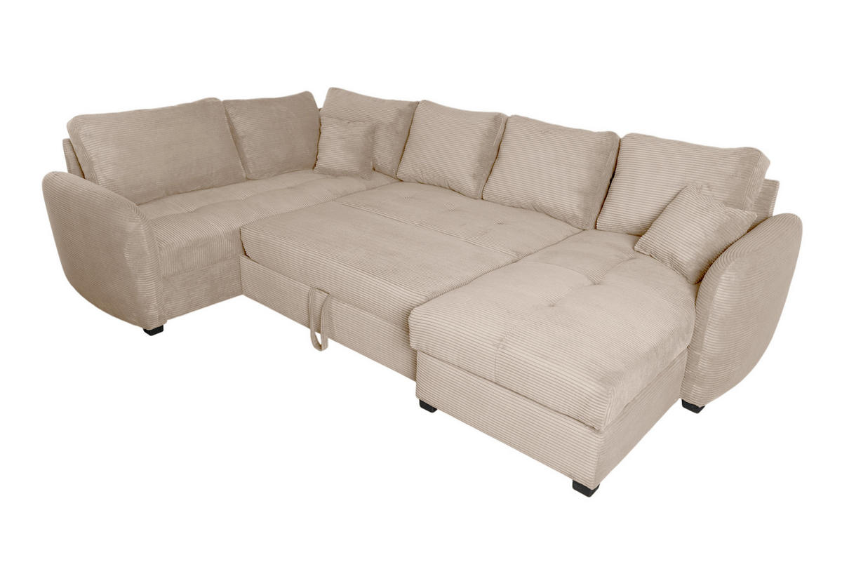WOHNLANDSCHAFT SORINA Hellbraun Cord  - Hellbraun/Schwarz, Design, Kunststoff/Textil (202/305/157cm) - MID.YOU