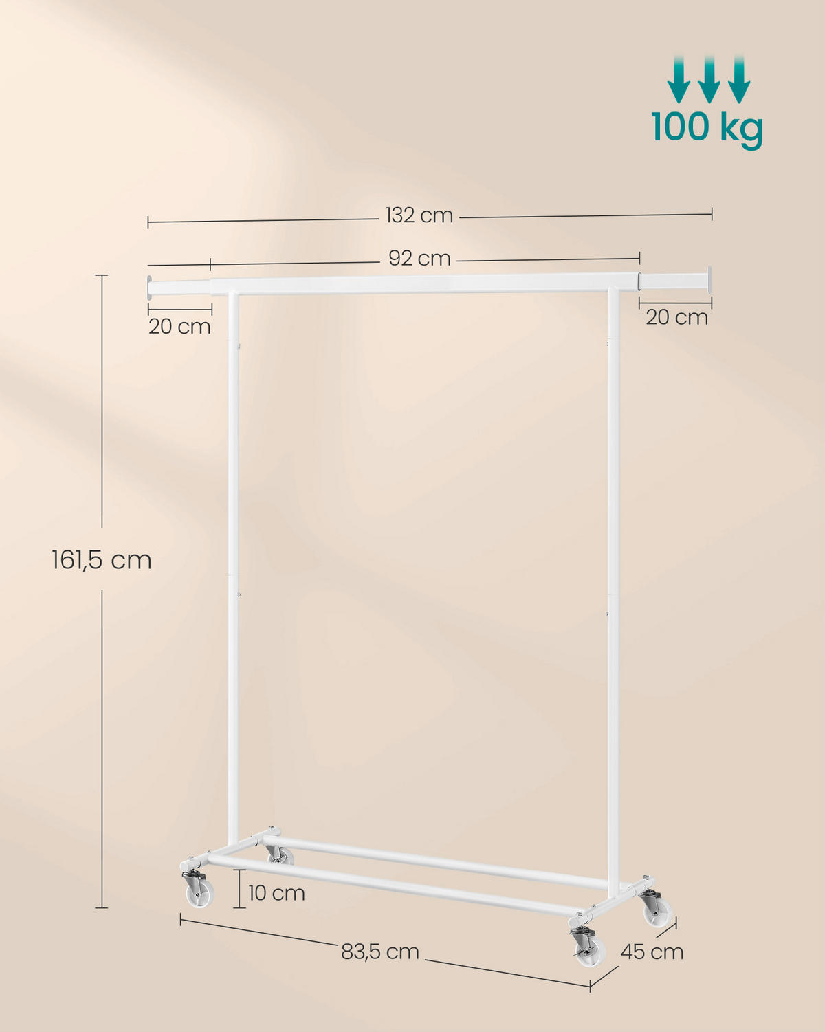 POJAZDNÝ STOJAN NA ODEVY - farba ušľachtilej ocele, Basics, kov/plast (45/161/92-132cm)