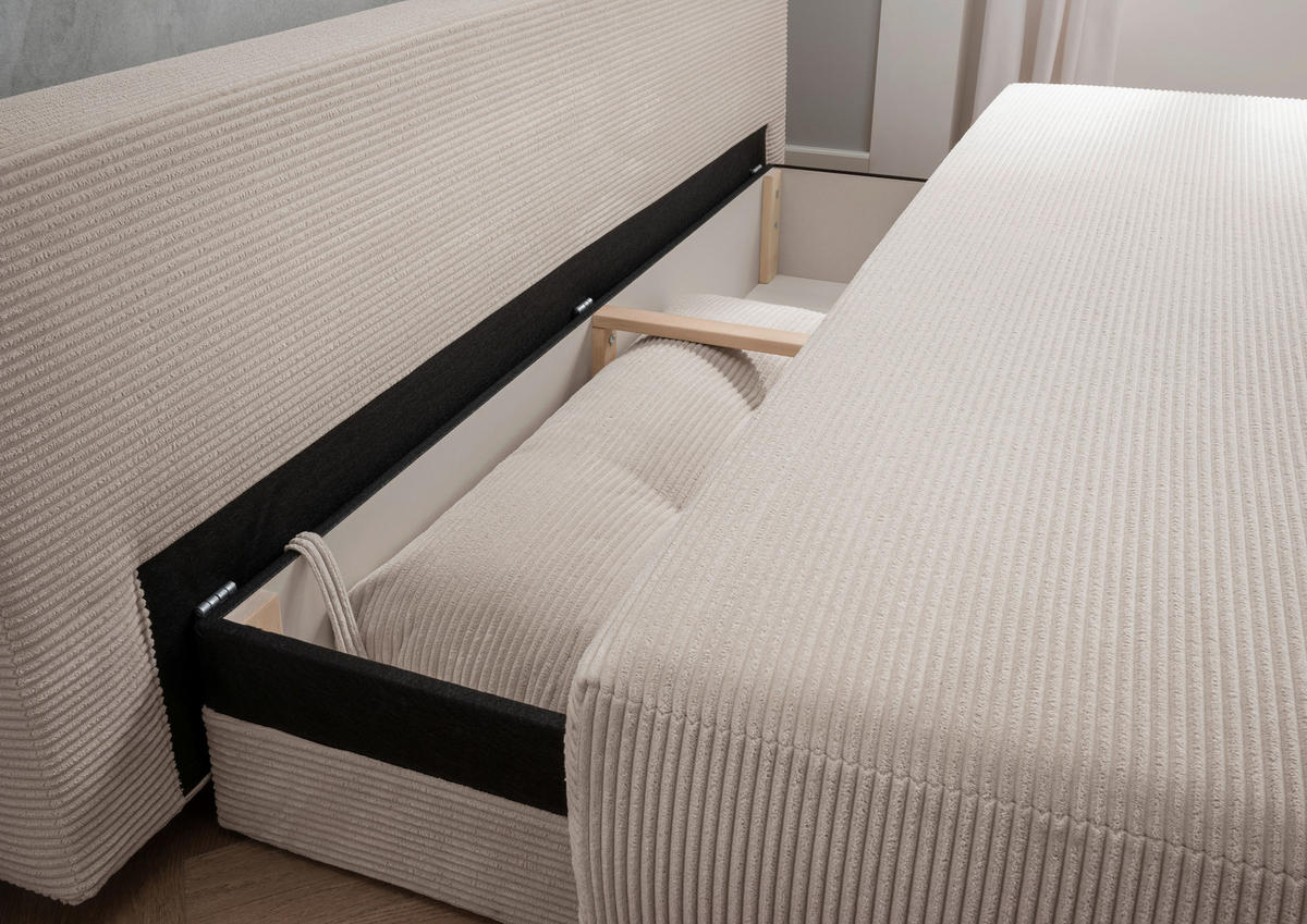 SCHLAFSOFA in Cord Beige  - Chromfarben/Beige, Modern, Textil/Metall (198/90/100cm) - Livetastic