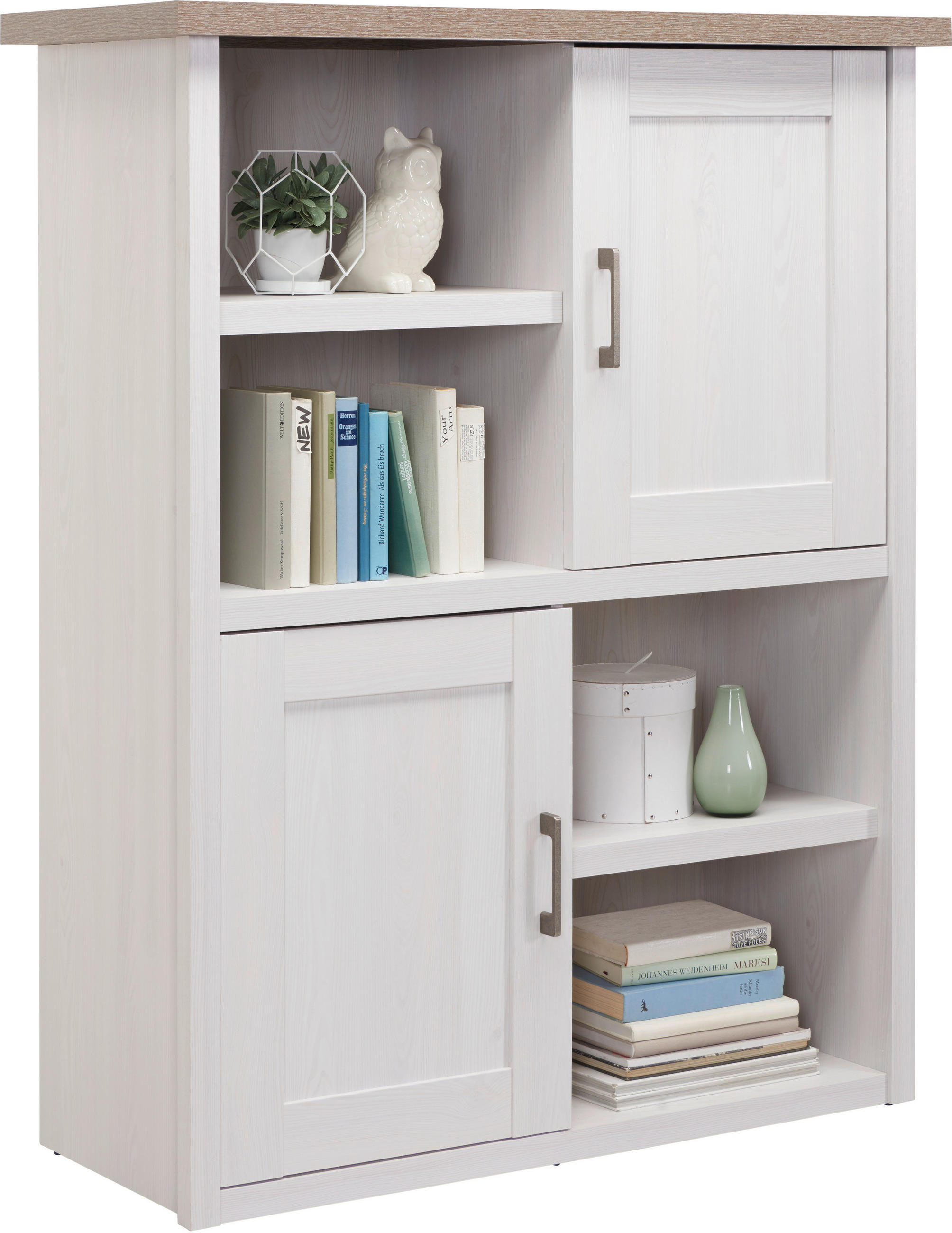 Carryhome Highboard Weiß, Trüffeleiche 106x135x42 cm