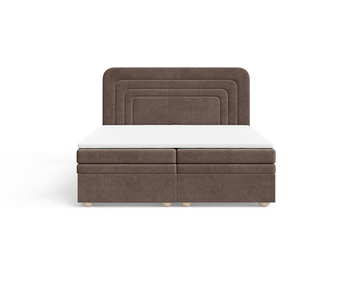 BOXBETT 180/200 cm,  in Braun, gepolstertes Kopfteil, Bettkasten, Topper, H2 + H3 = mittel + fest  - Braun, MODERN, Holz/Kunststoff (180/200cm) - Livetastic
