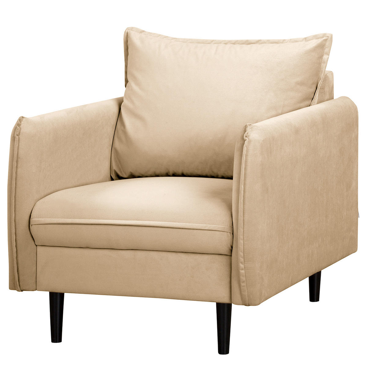 SESSEL in Samt Beige  - Beige/Schwarz, Design, Holz/Textil (74/86/100cm) - P & B