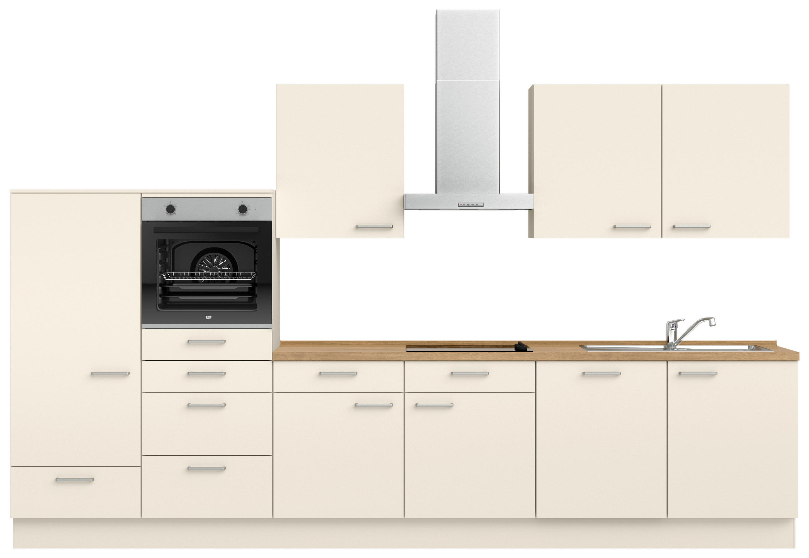 KÜCHENBLOCK 360 cm   in Eichefarben, Magnolie  - Edelstahlfarben/Eichefarben, MODERN, Holzwerkstoff/Metall (360cm) - Nobilia