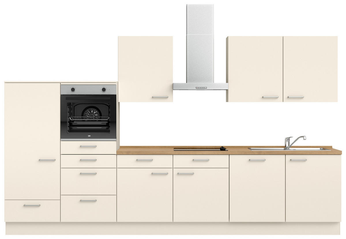 KÜCHENBLOCK 360 cm   in Eichefarben, Magnolie  - Edelstahlfarben/Eichefarben, MODERN, Holzwerkstoff/Metall (360cm) - Nobilia