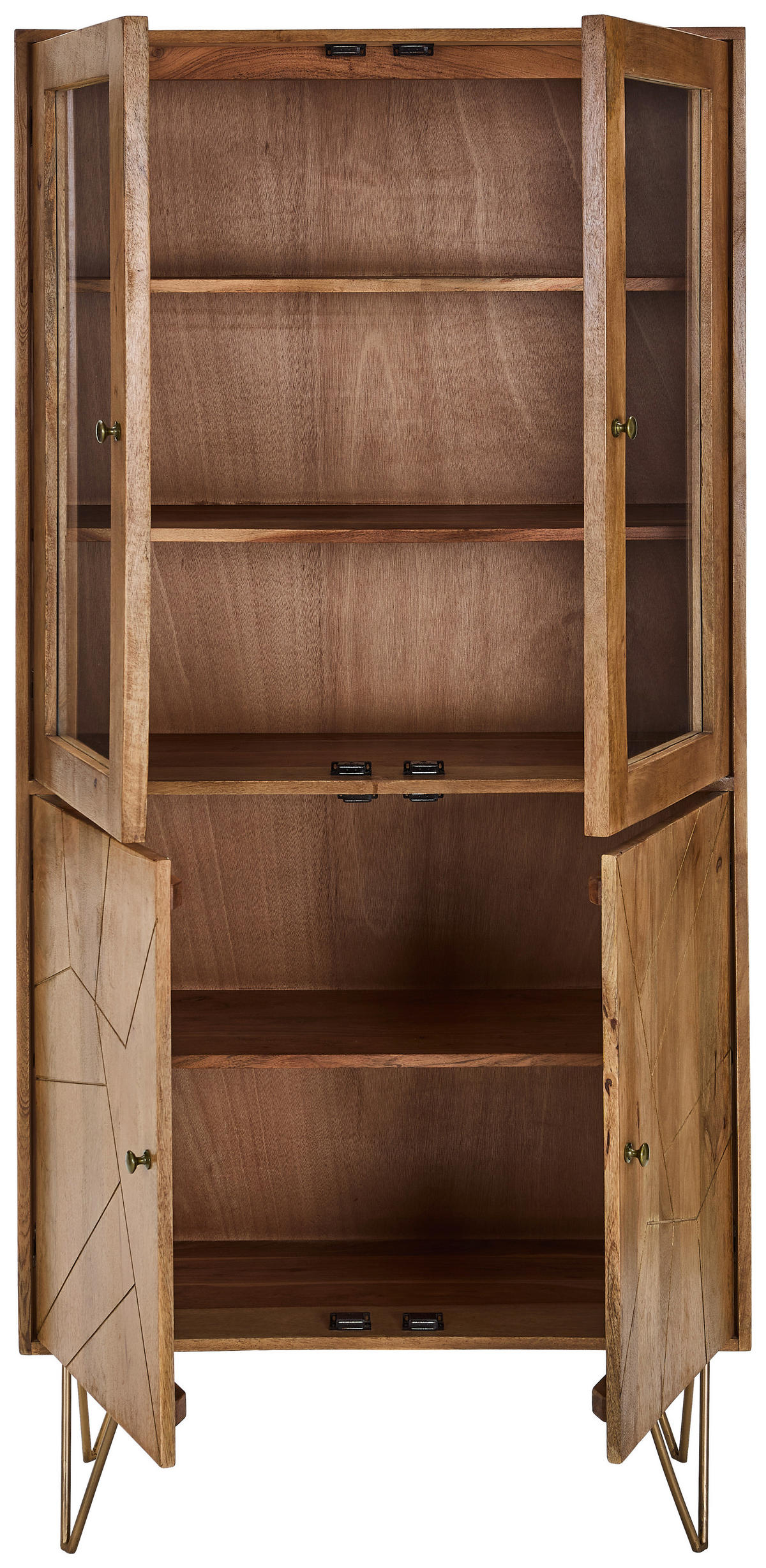 VITRINE  in massiv Mangoholz Naturfarben, Goldfarben  - Goldfarben/Naturfarben, Design, Glas/Holz (86/180/39cm) - Landscape