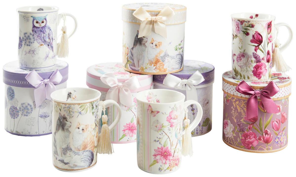 ŠÁLKA NA KÁVU nový kostný porcelán (new bone china)  - lila/hnedá, Trend, kartón/papier (320ml)
