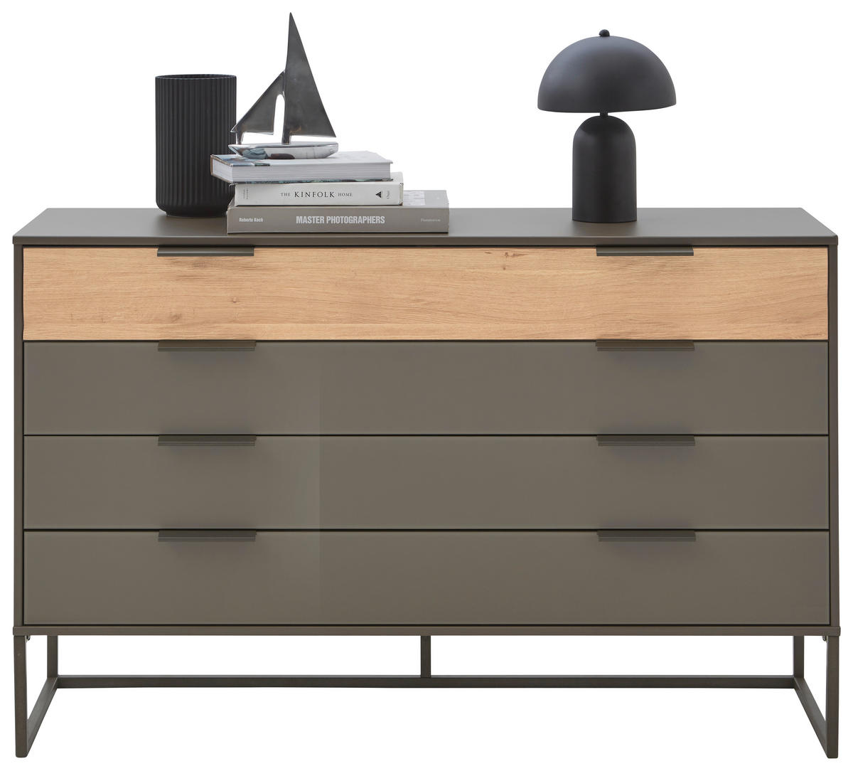 SIDEBOARD 141/89/43 cm  in Anthrazit, Eichefarben  - Schieferfarben/Eichefarben, Design, Glas/Holzwerkstoff (141/89/43cm) - Dieter Knoll