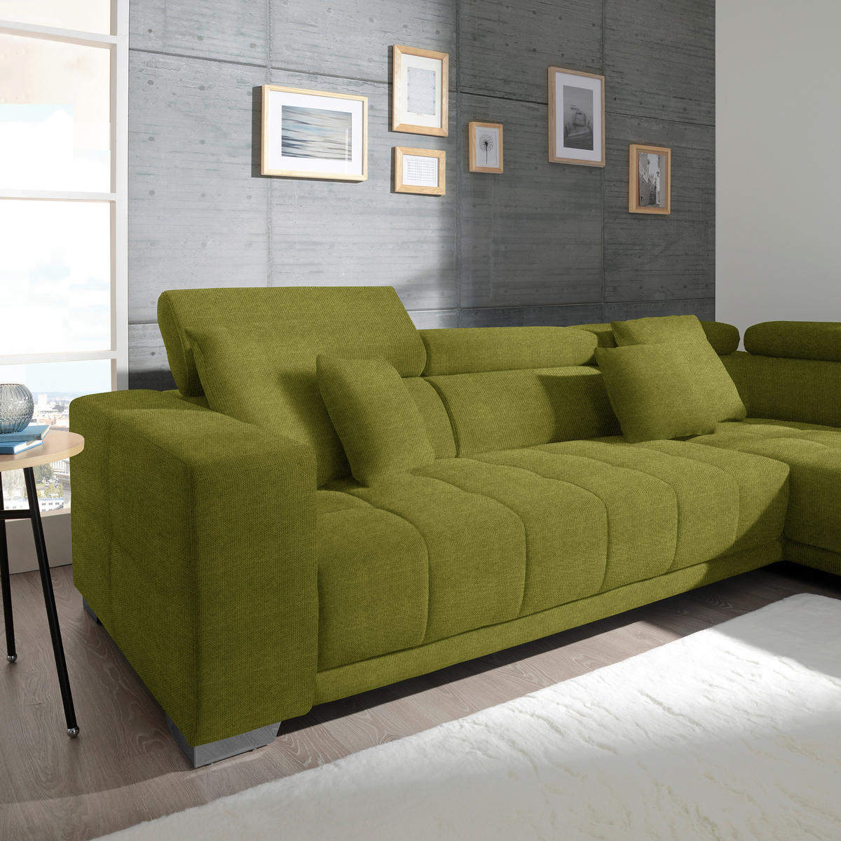 ECKSOFA in Mikrofaser Hellgrün  - Chromfarben/Hellgrün, Design, Textil/Metall (301/207cm) - Xora