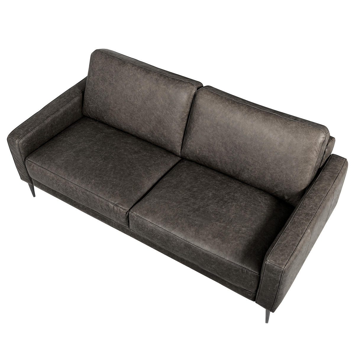 2-SITZER-SOFA SPRING in Lederlook Echtleder Dunkelgrau  - Dunkelgrau/Schwarzchrom, Design, Leder/Textil (157/85/92cm) - Livetastic