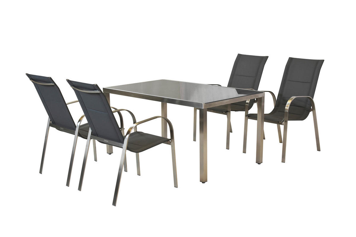 GARTENTISCHGRUPPE beschichtet Stahl  - Silberfarben/Grau, KONVENTIONELL, Glas/Textil - Gardenson