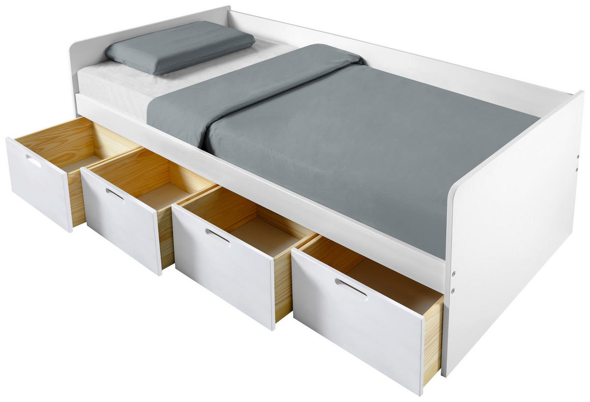 STAURAUMBETT 90/200 cm  in Weiß  - Naturfarben/Weiß, MODERN, Holz/Holzwerkstoff (90/200cm) - MID.YOU