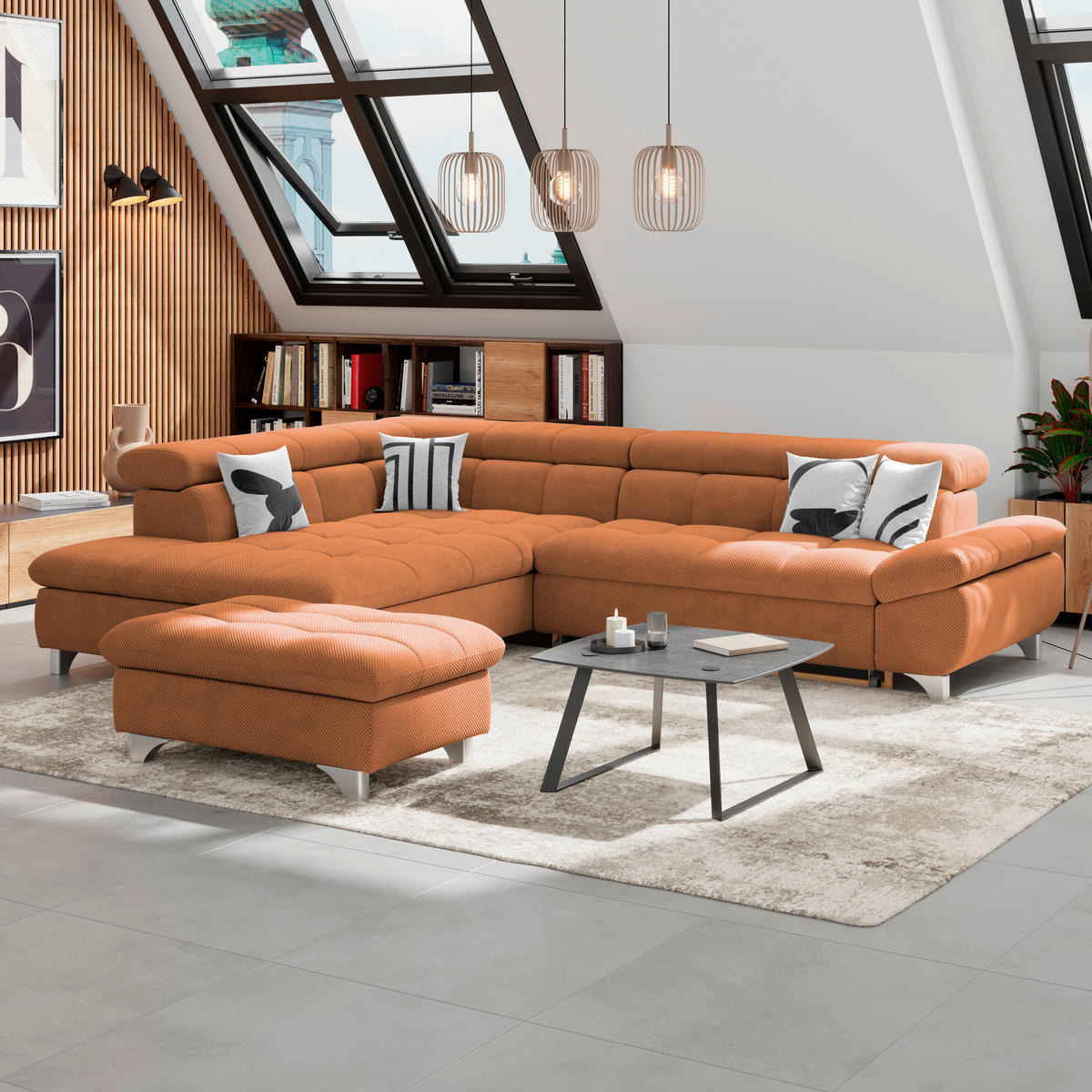 ECKSOFA Terracotta Chenille  - Chromfarben/Terracotta, KONVENTIONELL, Textil/Metall (234/312cm) - Livetastic