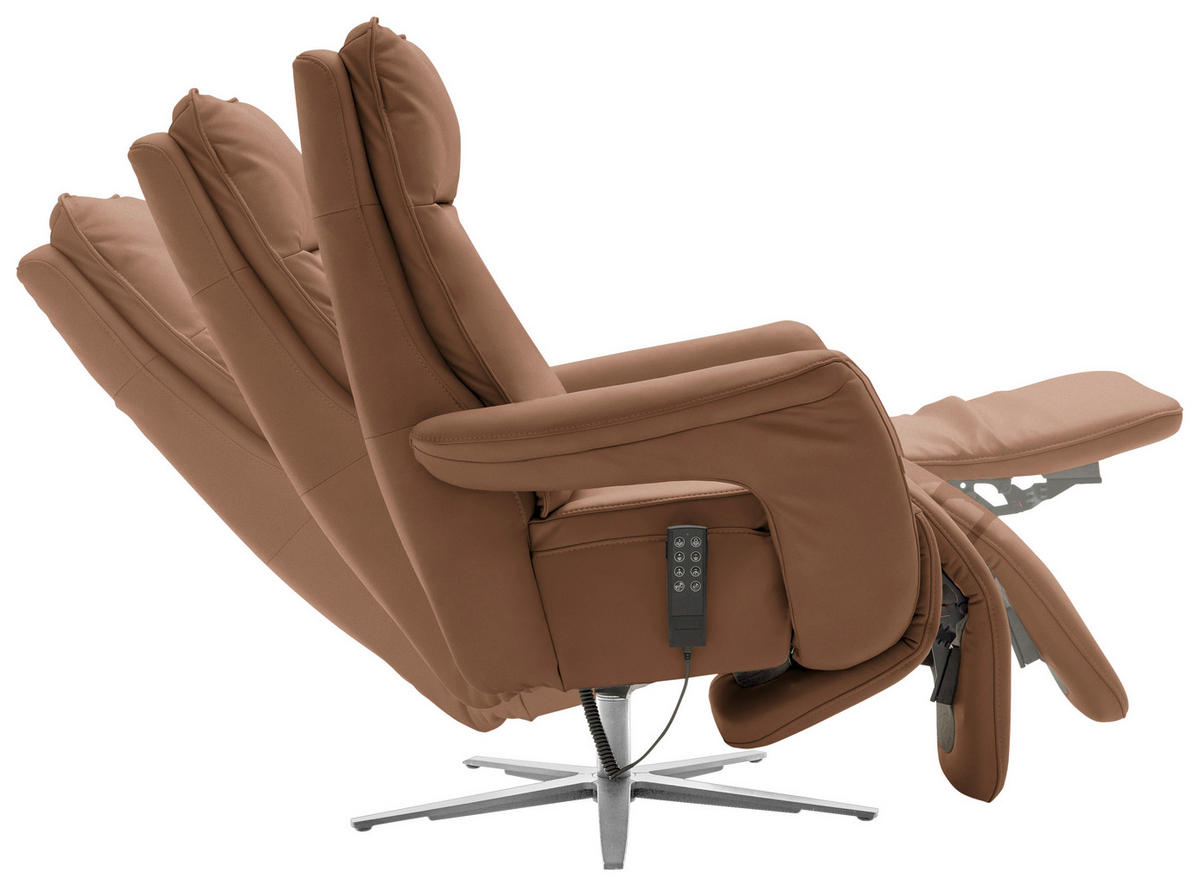 RELAXSESSEL in Leder Braun  - Edelstahlfarben/Braun, Design, Leder/Metall (79-83/116/87-176cm) - Valdera