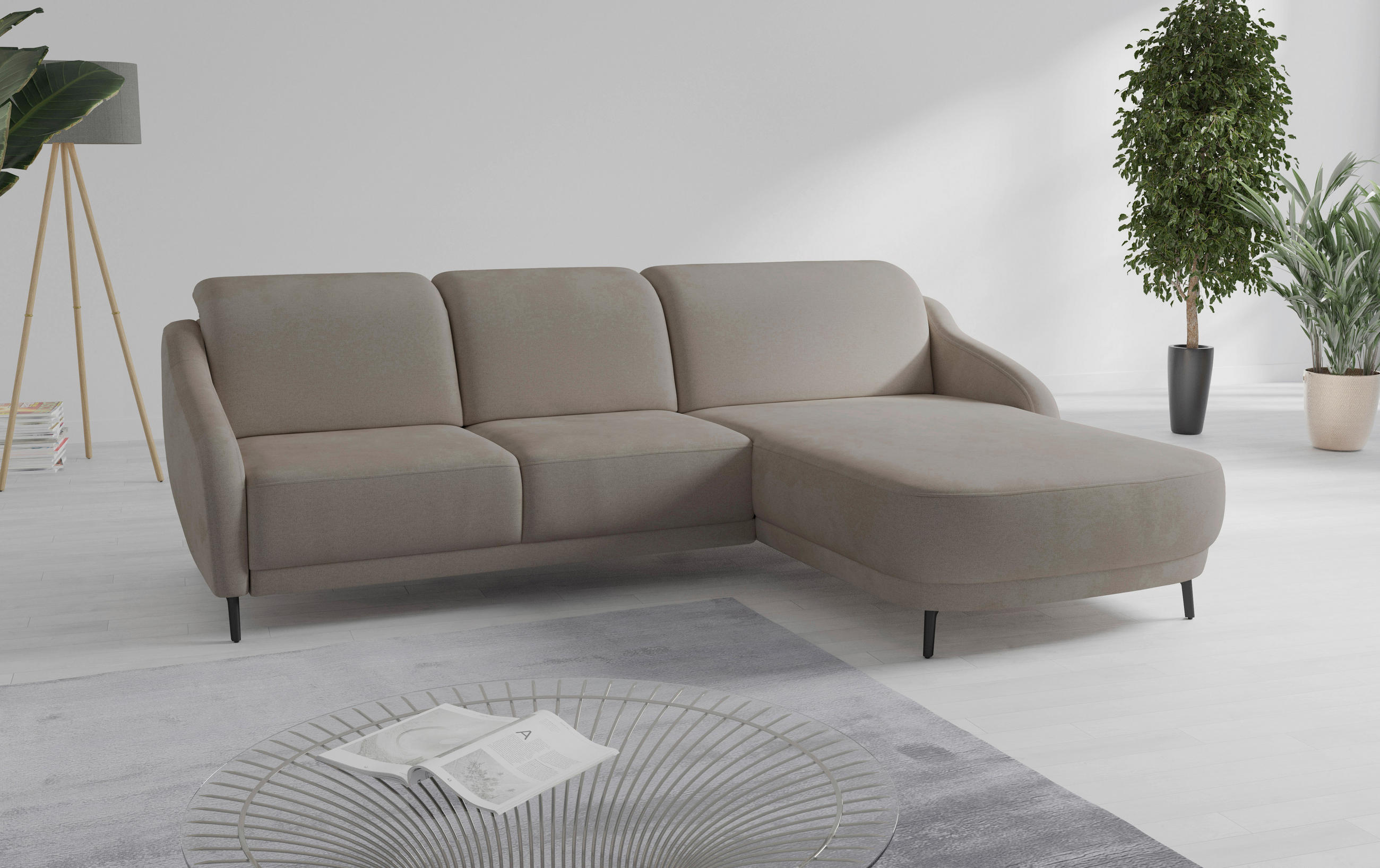 ECKSOFA BLUES V Haselnussfarben Mikrofaser  - Schwarz/Haselnussfarben, MODERN, Textil/Metall (271/191cm) - Sit & More