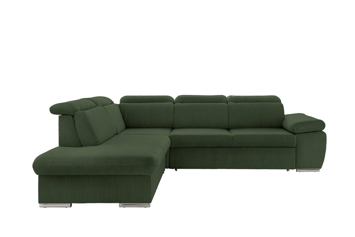 ECKSOFA Dunkelgrün Cord  - Chromfarben/Dunkelgrün, Design, Textil/Metall (228/283cm) - Livetastic
