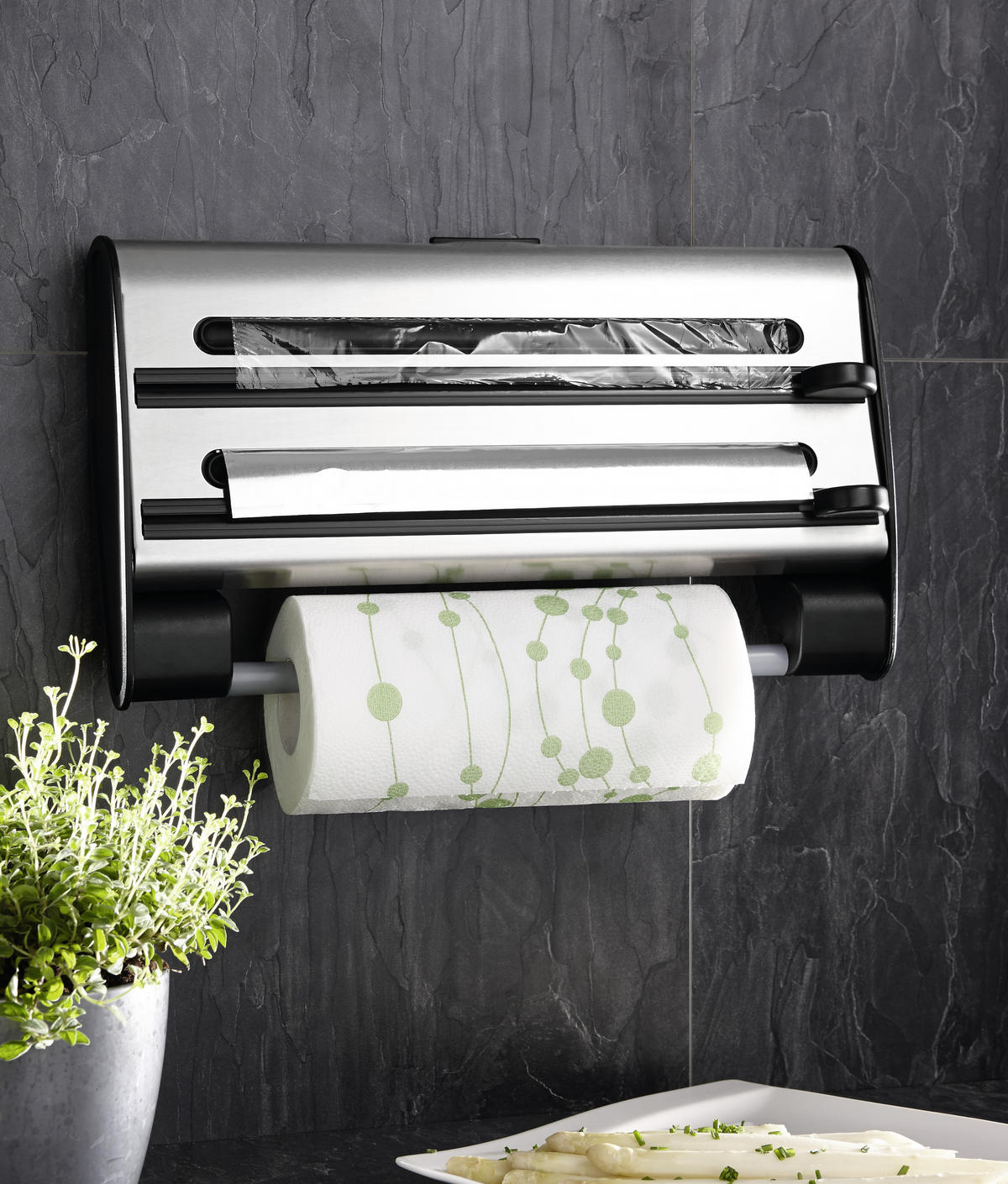 KÜCHENROLLENHALTER - Edelstahlfarben/Schwarz, Basics, Kunststoff/Metall (41/28/11cm) - Emsa