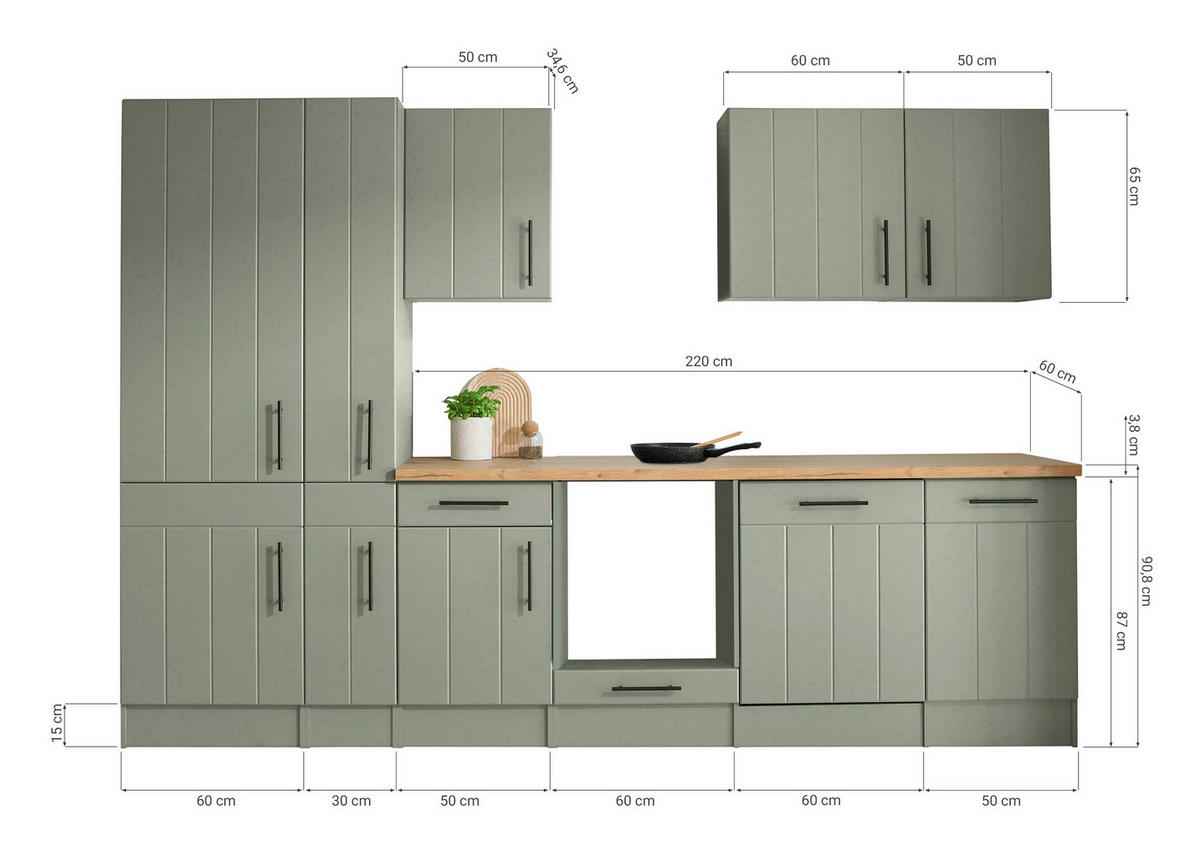 MODULKÖK UTAN VITVAROR 310 cm   i vildek, vassgrön  - vassgrön/vildek, Trend, metall/trämaterial (310cm) - Respekta