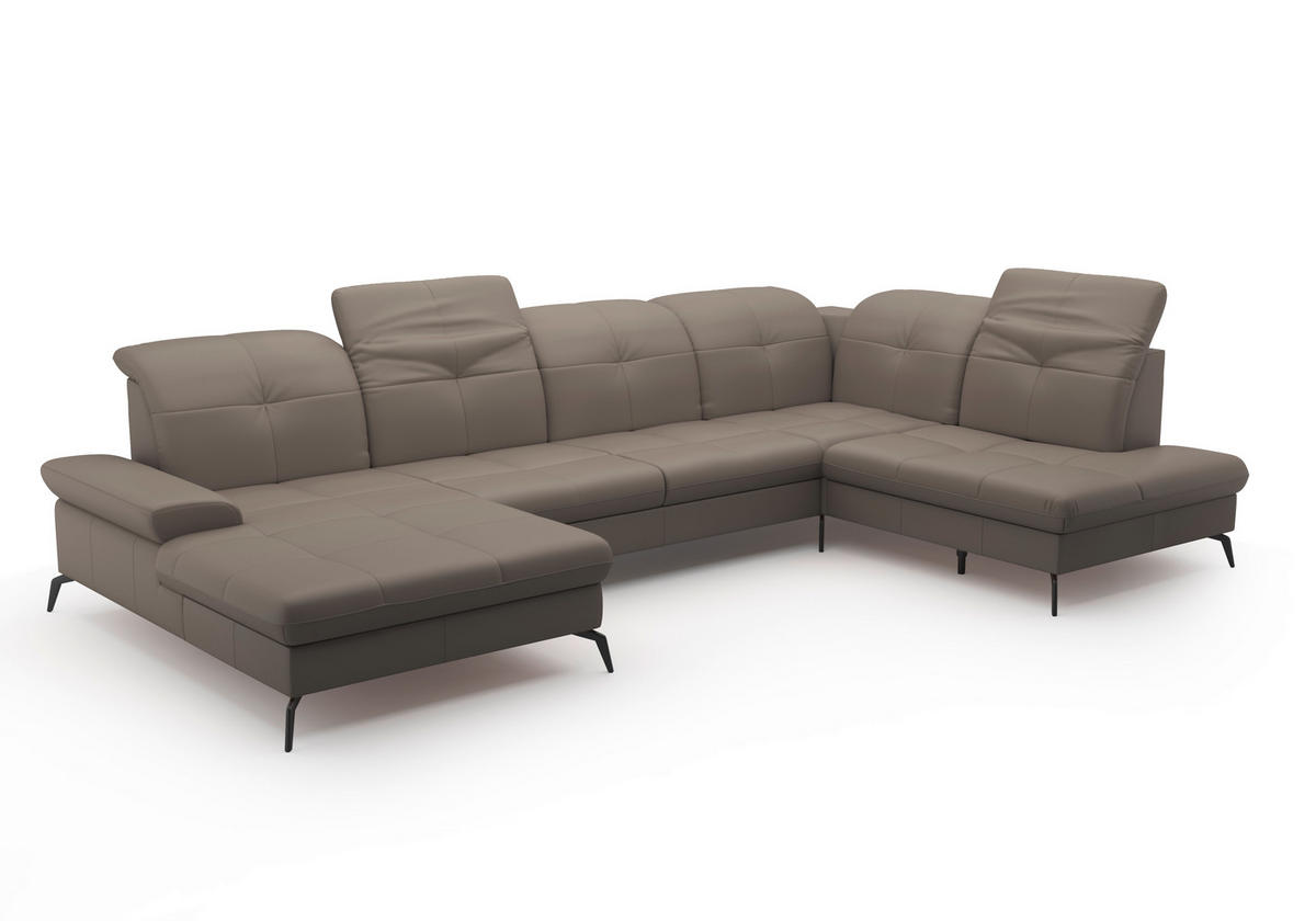 WOHNLANDSCHAFT in Echtleder Grau  - Schwarz/Grau, Konventionell, Leder/Metall (185/357/231cm) - Sit & More