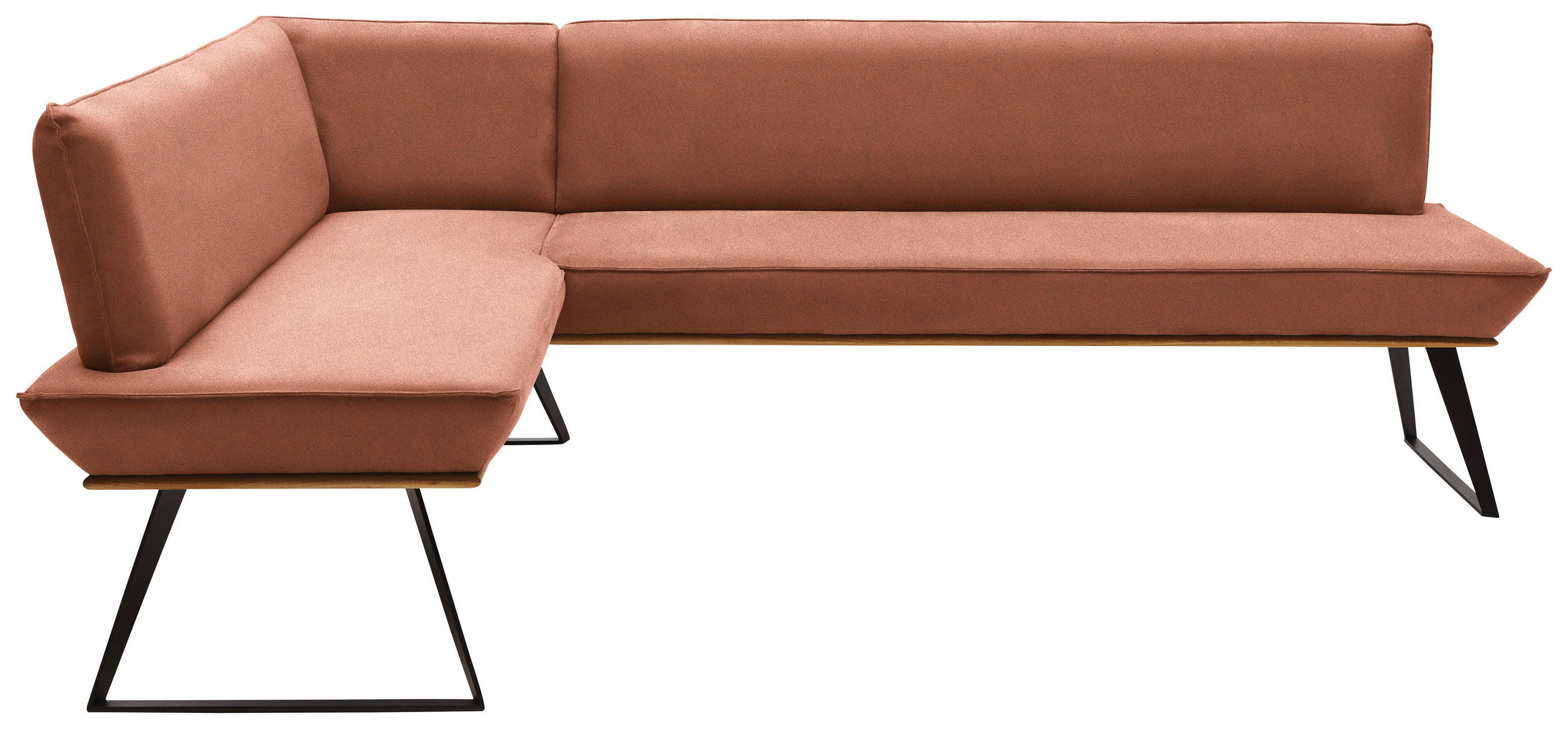 ECKBANK 163/243 cm Lederlook Schwarz, Eichefarben, Rotbraun Eiche massiv Metall   - Rotbraun/Eichefarben, Design, Holz/Textil (163/243cm) - Voleo
