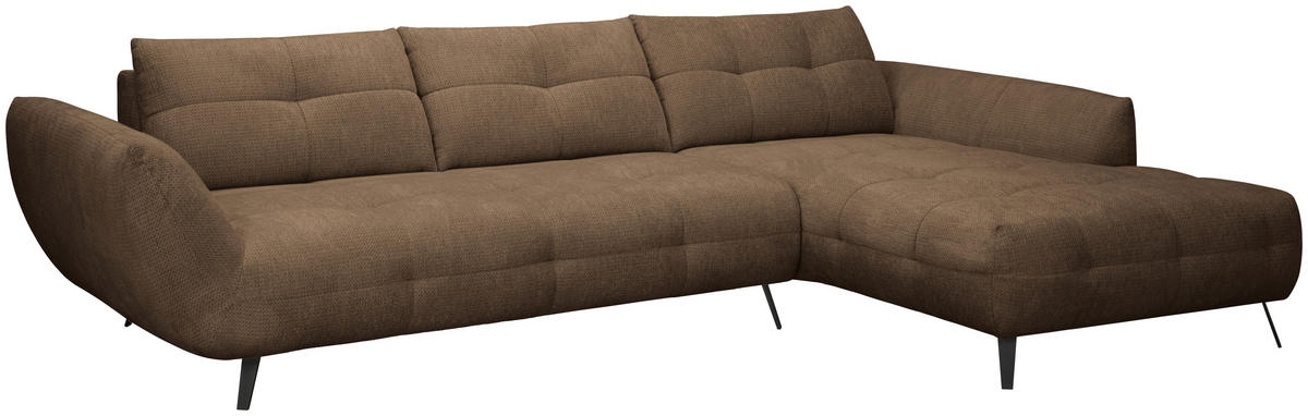 ECKSOFA Terracotta Chenille Armlehnenkissen, Rücken echt, Sitztiefenverstellung  - Terracotta/Schwarz, KONVENTIONELL, Textil/Metall (313/215cm) - Hom`in