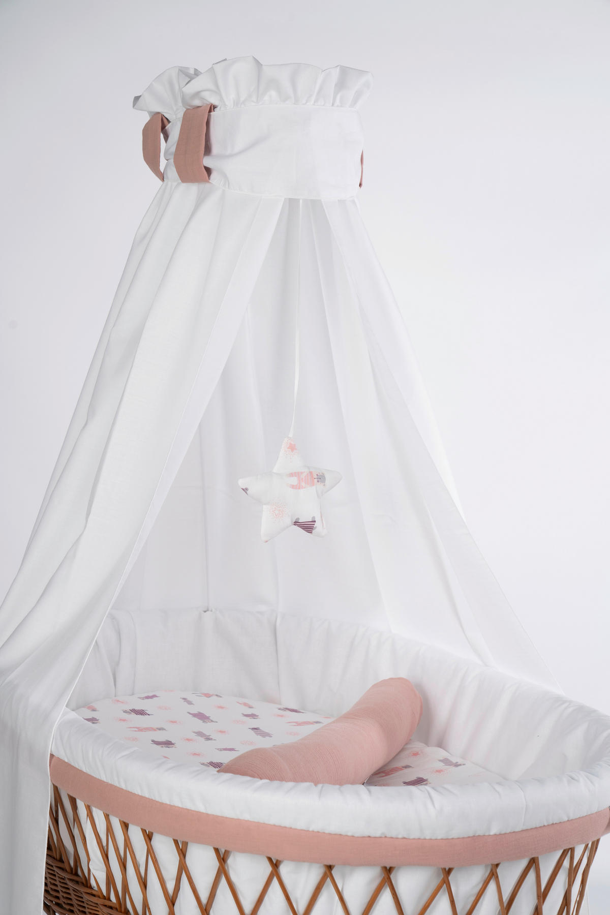 STUBENWAGEN-KOMPLETTSET Babybett Lounge Natur Pyjamabär   - Buchefarben/Rosa, Basics, Holz/Textil (60/167/100cm) - Mionido