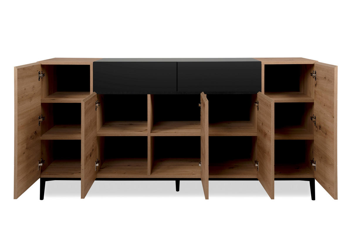 SIDEBOARD 180/90/42 cm  in Schwarz, Eichefarben  - Eichefarben/Schwarz, Konventionell, Holzwerkstoff/Kunststoff (180/90/42cm) - MID.YOU