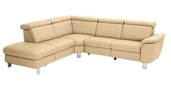 ECKSOFA in Echtleder Beige  - Beige/Alufarben, Design, Leder/Metall (242/271cm) - Cantus