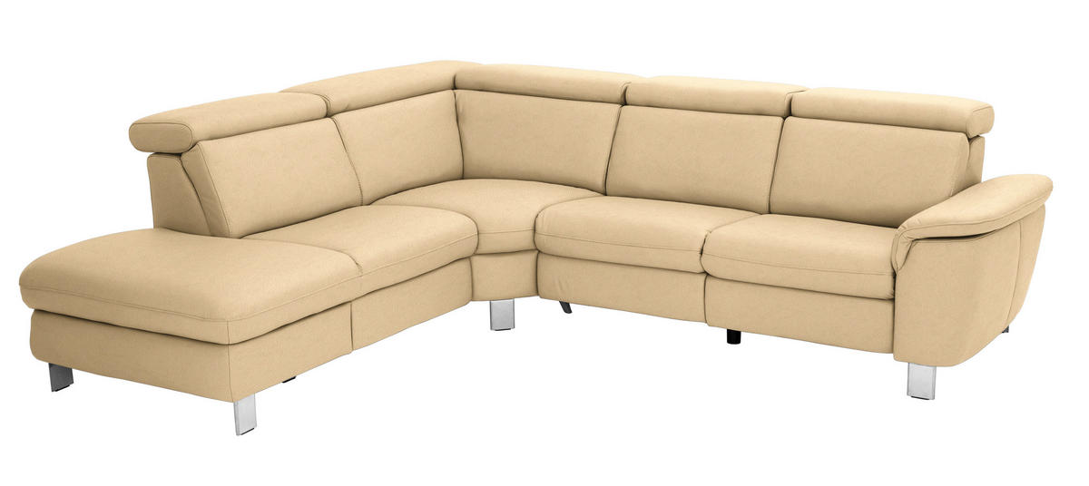 ECKSOFA in Echtleder Beige  - Beige/Alufarben, Design, Leder/Metall (239/271cm) - Cantus