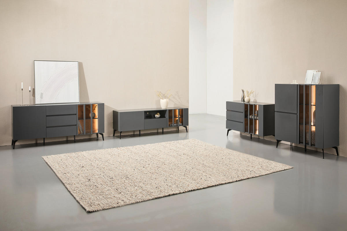 VYSOKÁ KOMODA, sivá, čierna, 96,3/117/41,5 cm - čierna/sivá, Design, kov/kompozitné drevo (96,3/117/41,5cm) - Novel